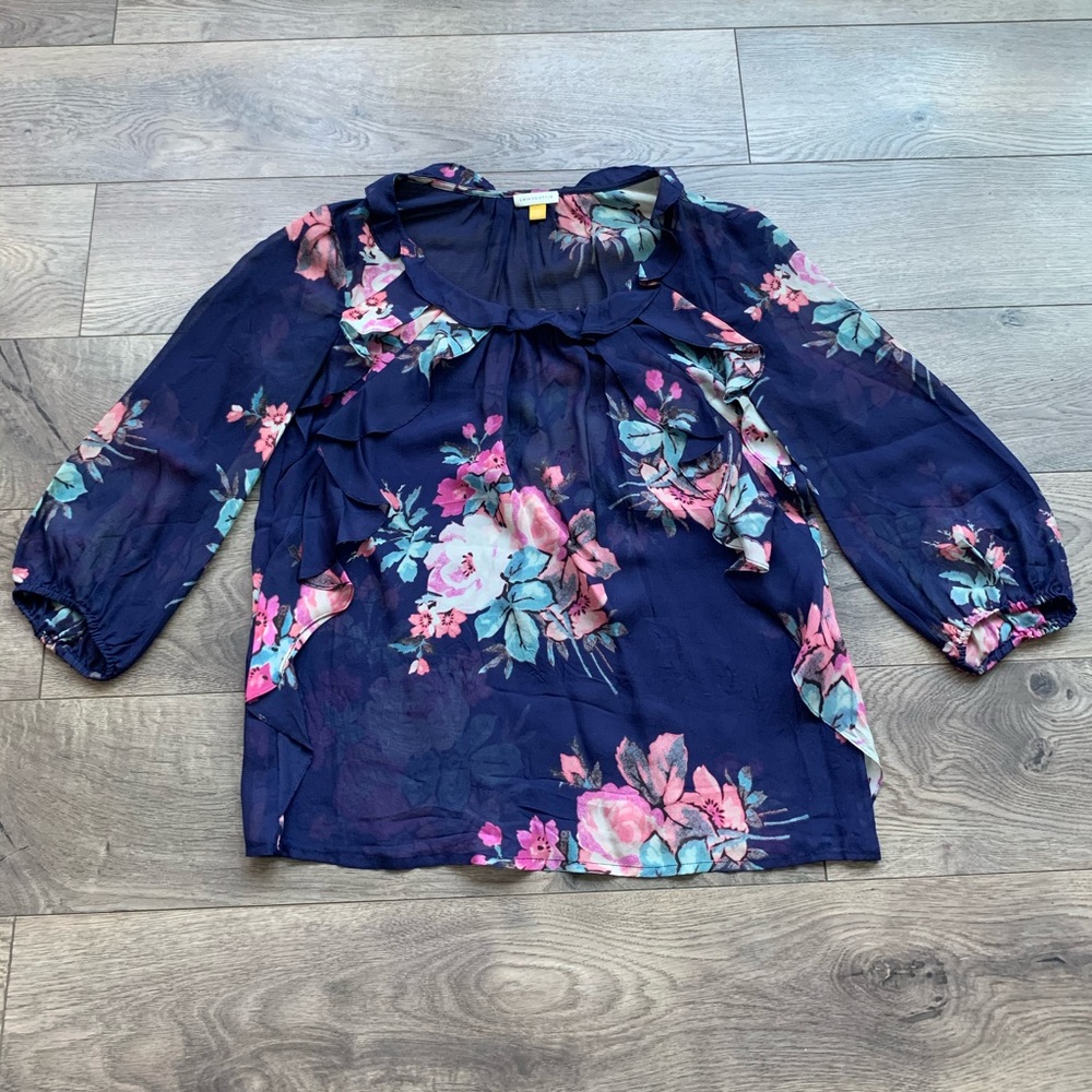Anthropologie Floral Ruffle Blouse